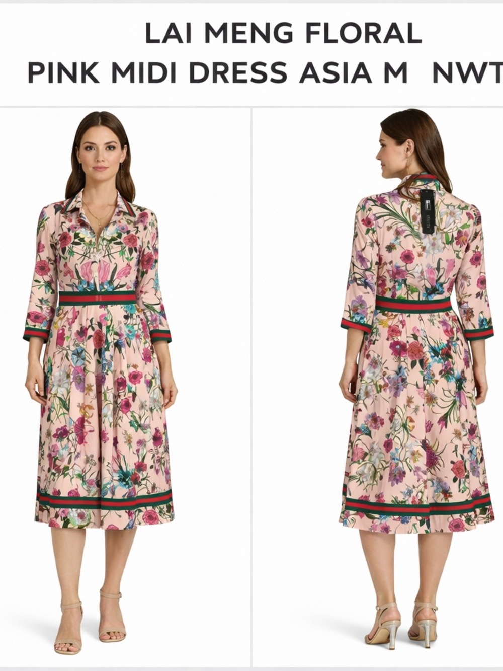 LAI MENG FLORAL PINK MIDI DRESS ASIA M NWT